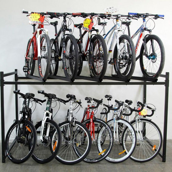 Estante de exhibición de almacenamiento de estacionamiento de bicicletas de dos niveles doble de varios niveles